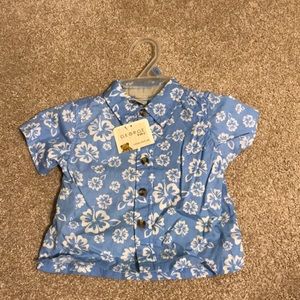 Light blue & white collared hibiscus shirt